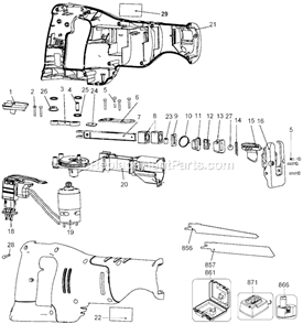 Page A Diagram and Parts List for CRS144 Type 1 Black and Decker Reciprocating Saw